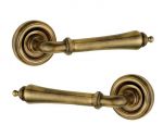 "Camille" Antique / Aged Brass Door Lever Handles with Round Rose (JV651AB)